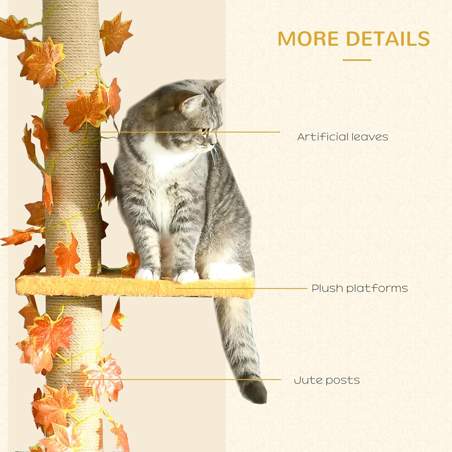 Pawhut Floor to Ceiling Cat Tree, 80" - 95" Adjustable, 3-Level with Sisal Scratching Post D4704