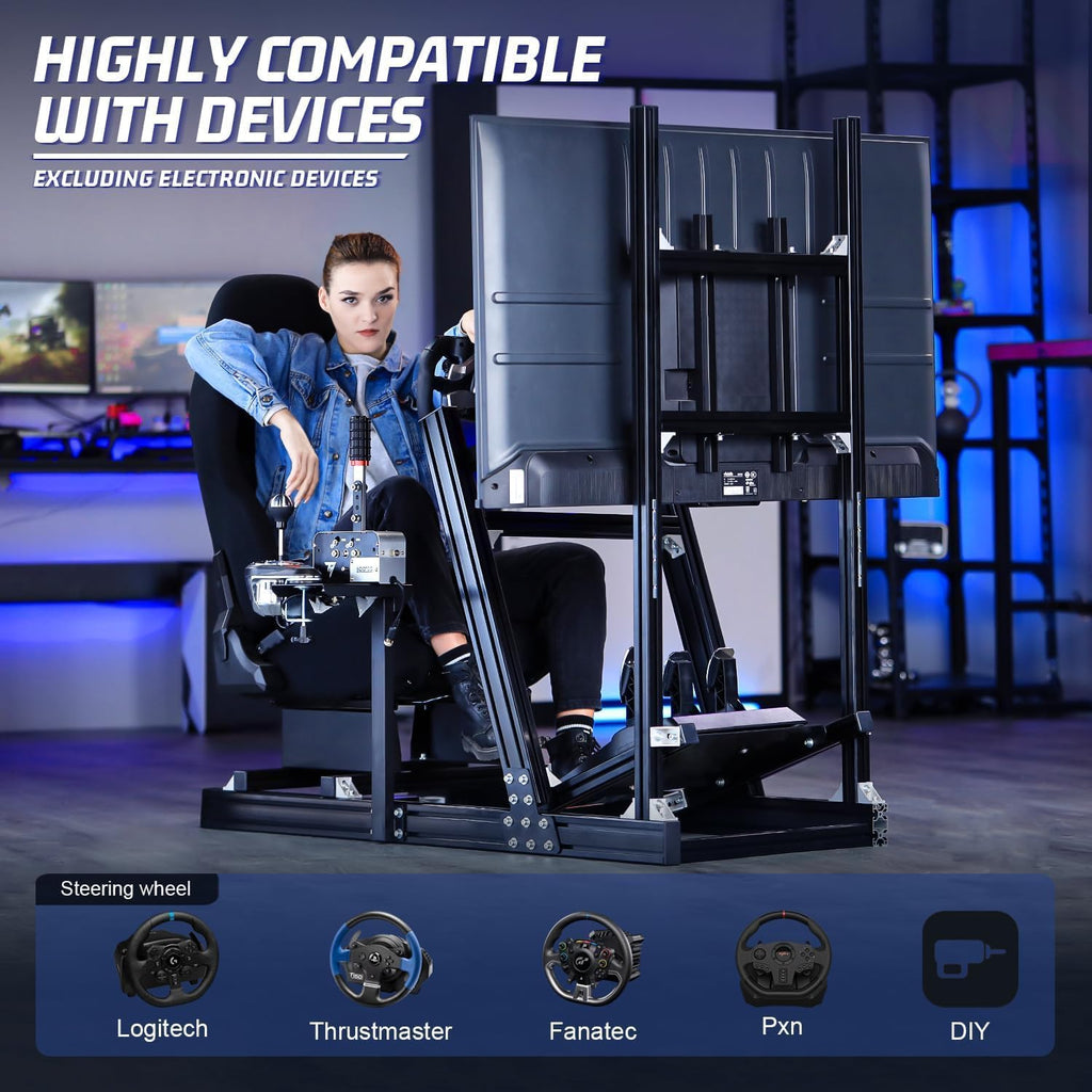 Marada Racing Simulator Cockpit with Monitor Stand and Black Seat M444