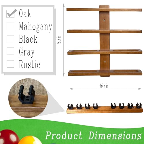Wall-Mounted Pool Stick Holder Hardwood Rack for 8 Cues, Black Z37042