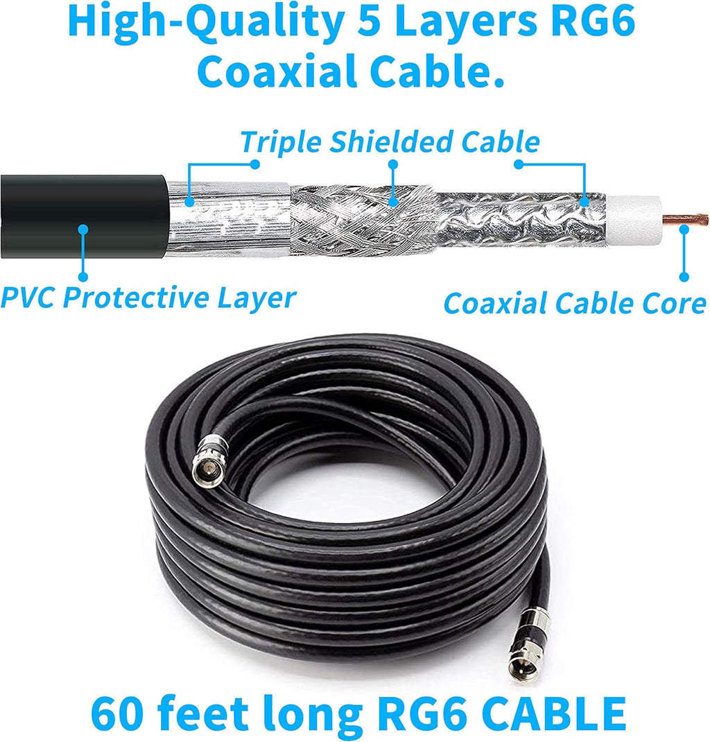 150 Miles Amplified Outdoor TV Antenna with 60FT RG6 Cable and Remote A418