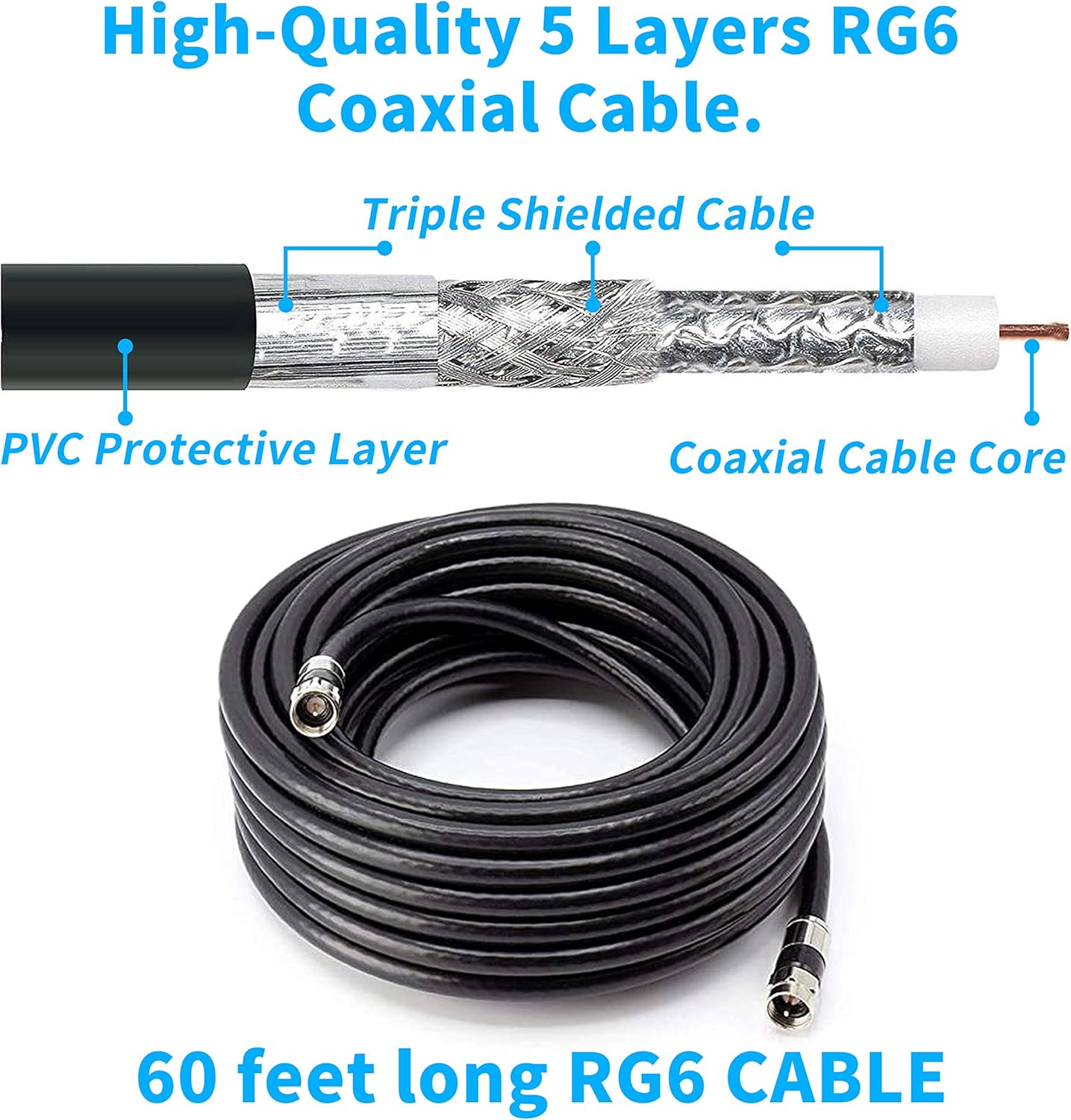150 Miles Amplified Outdoor TV Antenna with 60FT RG6 Cable and Remote A418
