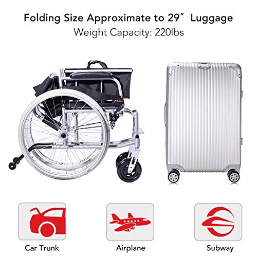 Lightweight Self-Propelled Wheelchair 21lbs with Travel Bag and Cushion, Blue I966872