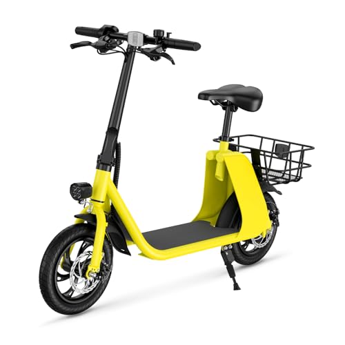 Electric Scooter for Adults, Foldable E Scooter with Seat & Carry Basket, 450W Foldable 36V Battery E-Scooter for Adults 15.5MPH, 20 Miles Range, Max Load 265LB, LCD Display