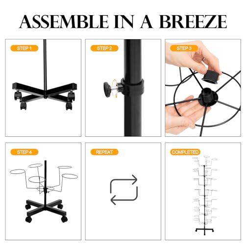 7-Tier Rotating Hat Display Rack, 35 Hooks Metal Freestanding Black S320190