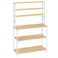 VASAGLE Coffee Bar Kitchen Baker’s Rack with Storage Storage Shelf Island with 6 Hooks Microwave Stand Oak and White