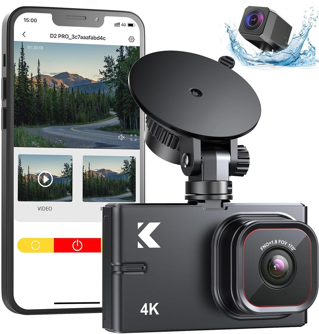 4K Dash Cam Front and Rear with WiFi - Kingslim D2 Pro 4K Front and 1080P Rear Dual Dash Cam for Cars, Dashboard Camera with Night Vision and Parking Monitor, Black, 256GB Supported[Upgraded Version]