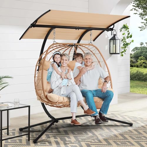 YOLENY Oversized Double Egg Chair with Adjustable Canopy and Cushion B4330