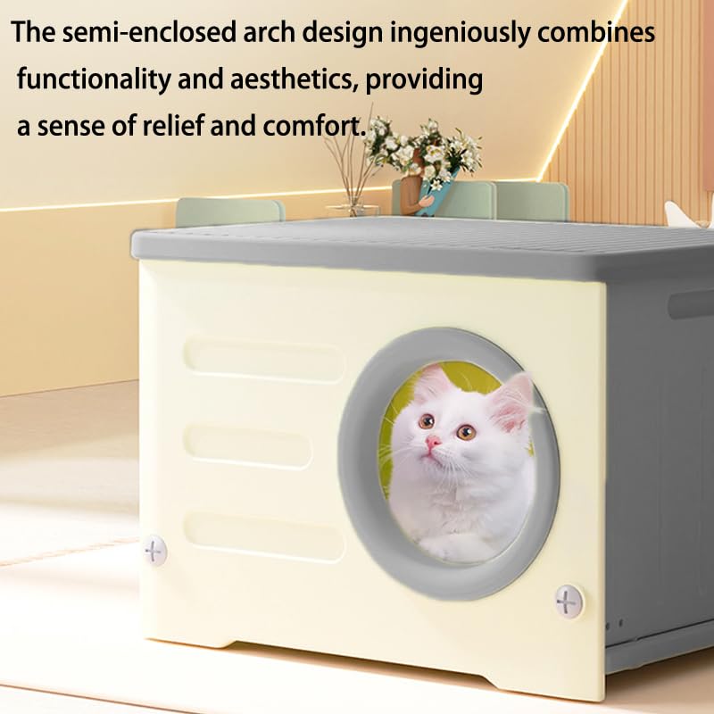 Plastic Cat House for Outdoor Indoor Use, Stackable Feral Cat Shelter with Cat Bed Mat (Gray) D3330