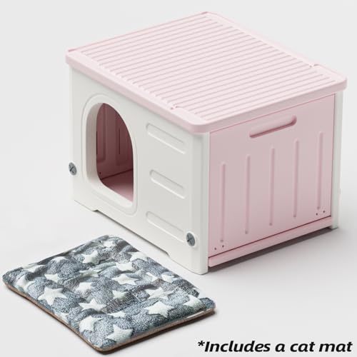 Stackable Plastic Cat House for Outdoor Indoor Use, Green M770