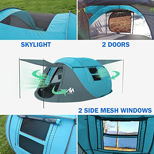 4 Person Pop Up Tent for Camping - AYAMAYA Waterproof Instant Family Tent with Skylight and Removable Rainfly I990