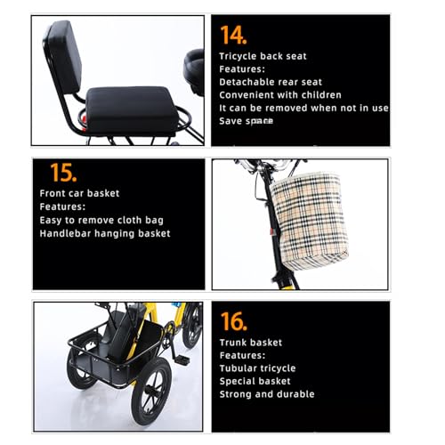 Adult Electric Tricycle Foldable 14 Inch with Detachable Battery and Baskets I325