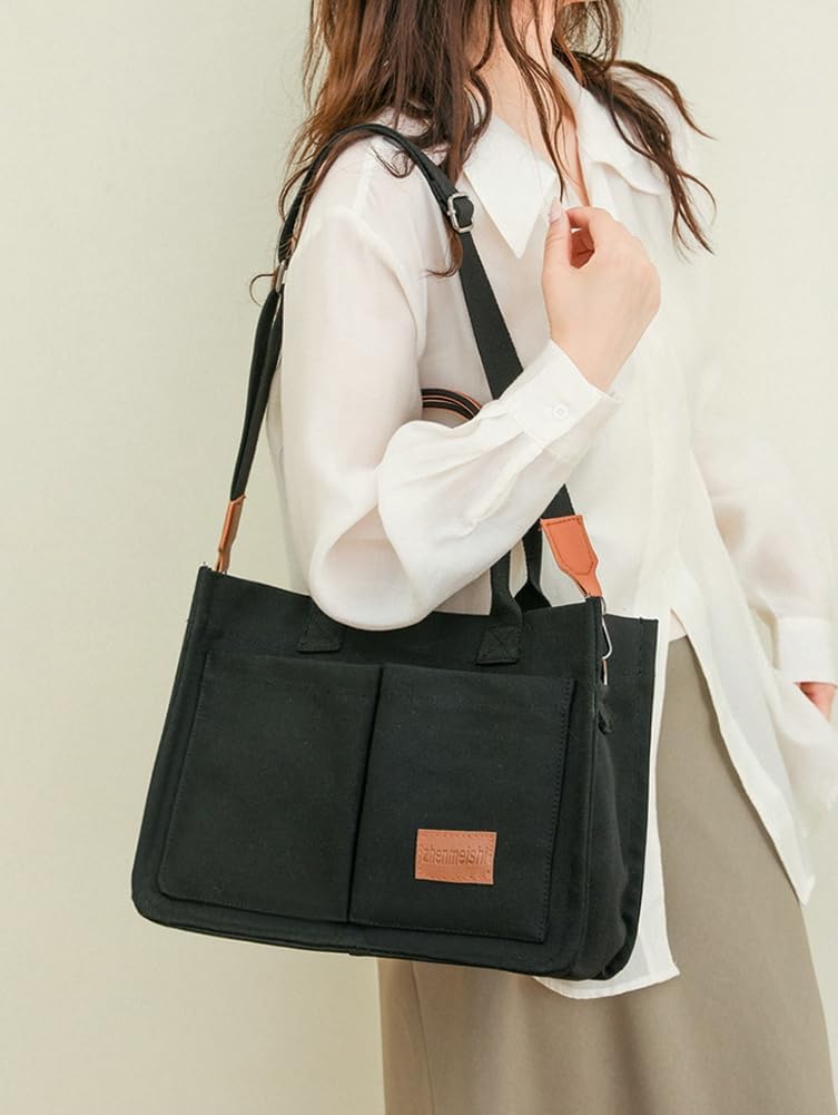 Canvas Crossbody Tote Bag for Women with Multi-Pocket D973