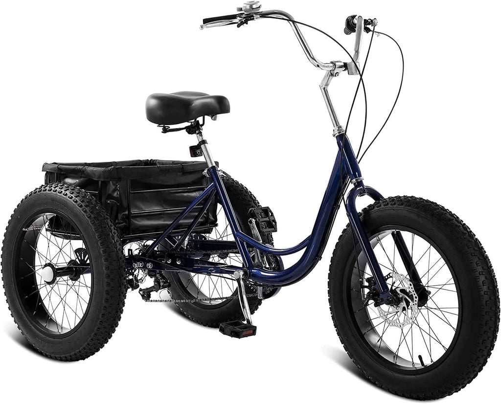 20" Fat Tire Adult Tricycle for Women Men Seniors, 7 Speed Three Wheel Bike Cruiser Trike for Errands Fun Pets