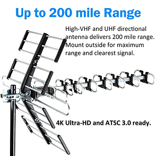 Five Star Outdoor HDTV Antenna 200 Mile Long Range, Attic or Roof Mount, 4K 1080P VHF UHF, Supports 4 TVs R727