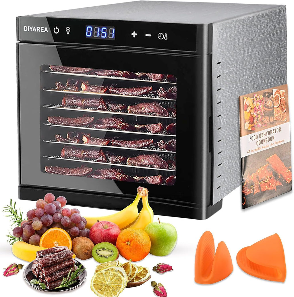 Food Dehydrator for Jerky, 8 Stainless Steel Trays Dehydrator Machine with Food Air-Drying Function, 167℉ Temperature Control & 48H Timer, 700W Fruit Dryer for Meat,Beef,Herbs,Dog Treats, ETL Approved