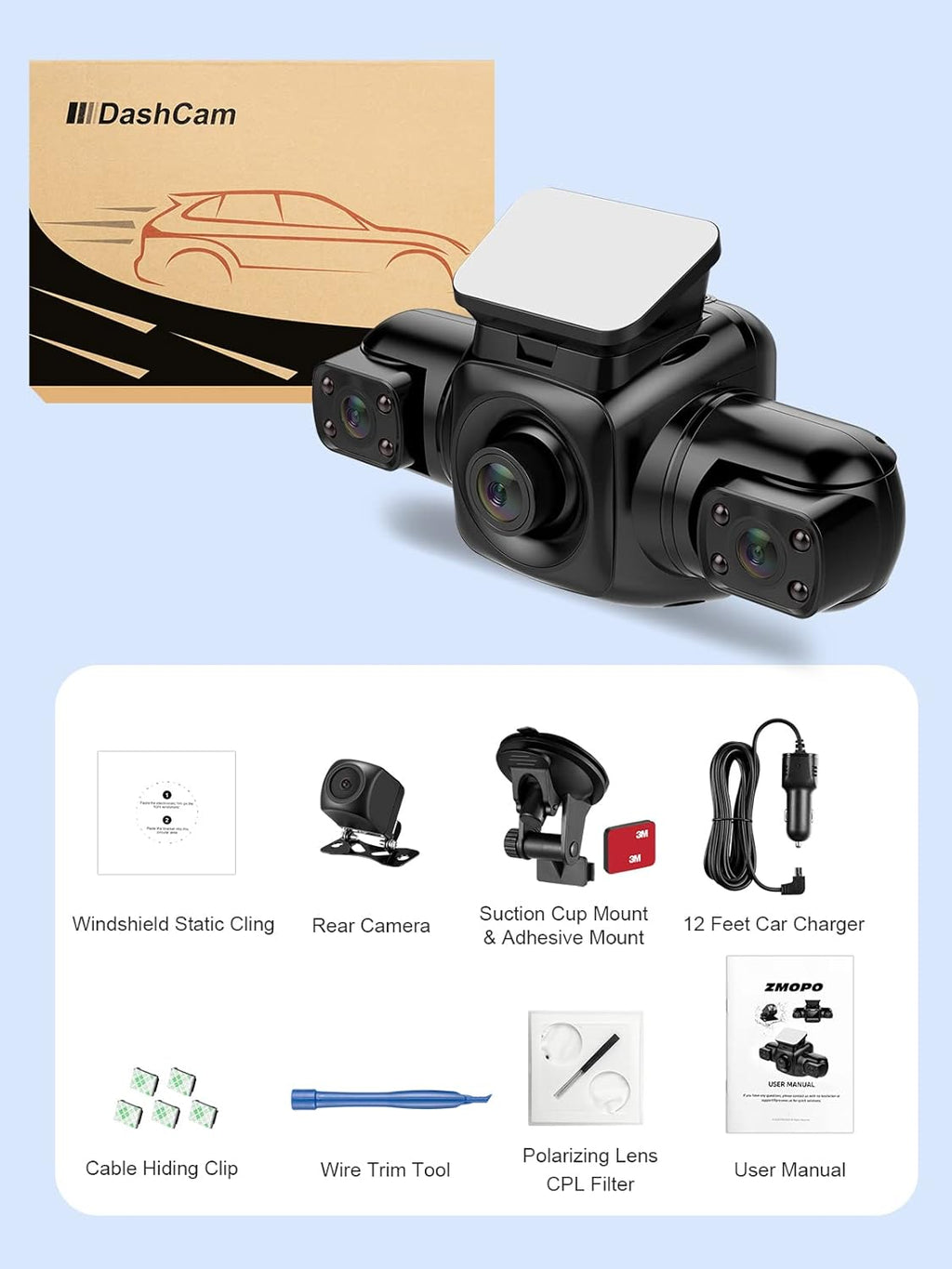 4 Channel Dash Cam Front Rear Inside FHD 1080P for Cars, Built-in WiFi T111