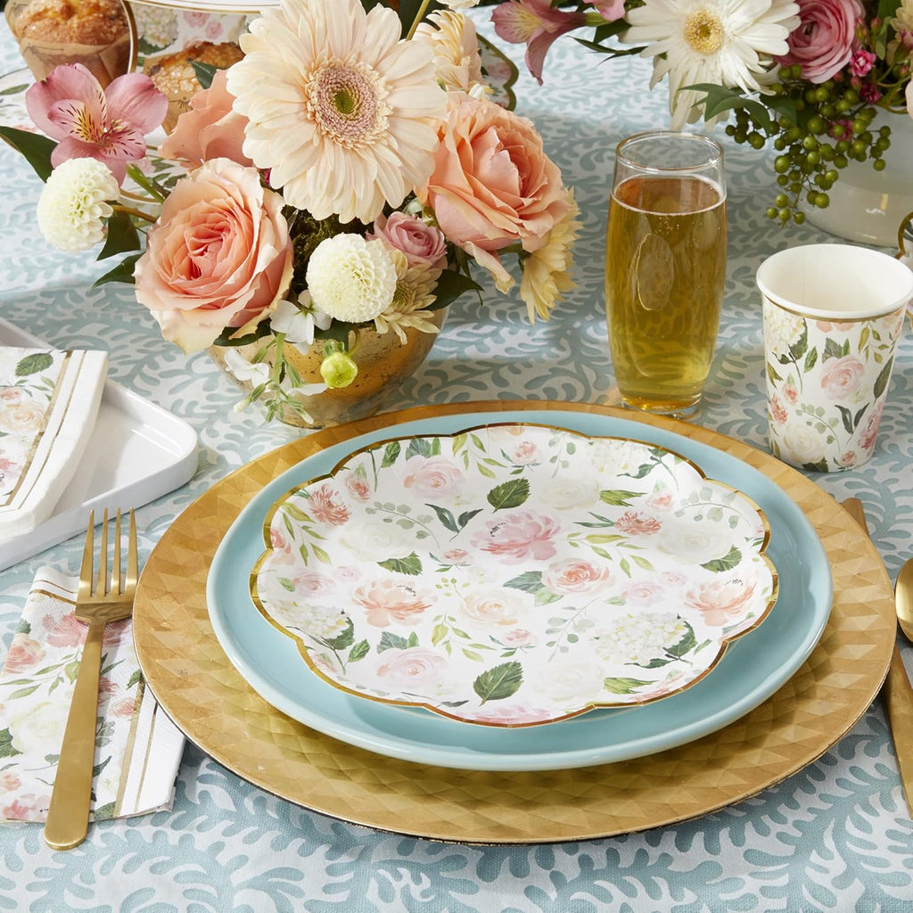 Kate Aspen Pink Floral Paper Plates and Cocktail Napkins G38892