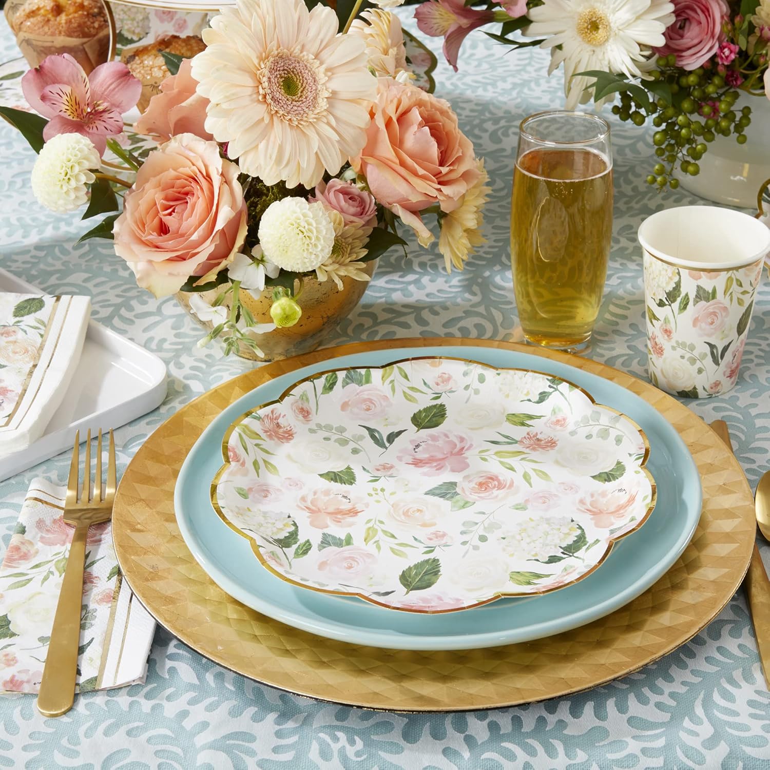 Kate Aspen Pink Floral Paper Plates and Cocktail Napkins G38892