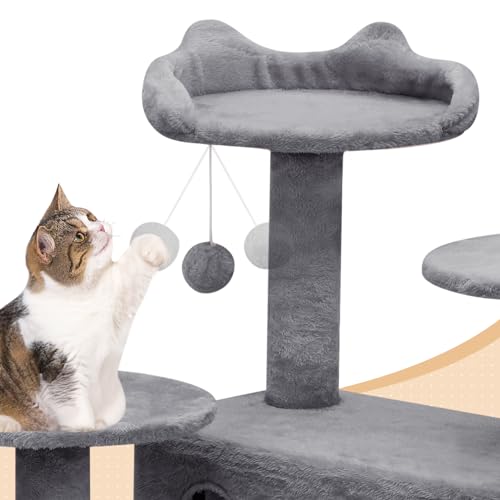 MoNiBloom Cat Tree 60 Inch with 2 Cat Condos, Scratching Post, Smoky Grey U3835