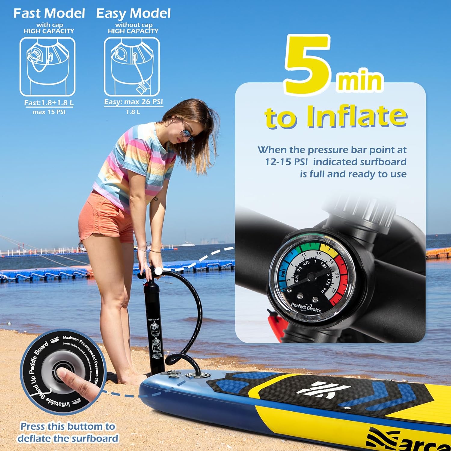 Inflatable Stand Up Paddle Board 10.6ft with Pump, Leash & Backpack for Adults J7440