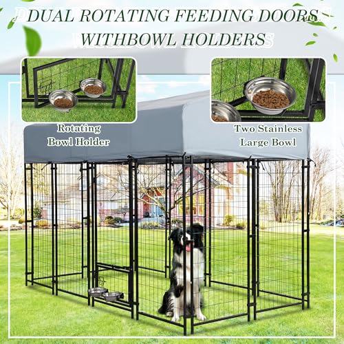 Grepatio 8x4x5.7 FT Outdoor Dog Kennel with Roof for Large Dogs O71733