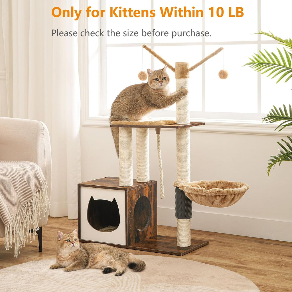 HOOBRO Cat Tree for Indoor Cats, Wooden Cat House with Scratching Posts, Rustic Brown V4423
