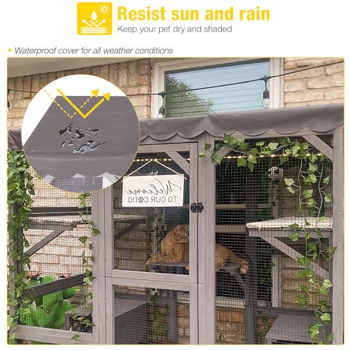 Aivituvin Cat House Outdoor Catio with Large Door, Wooden Cat Cage Indoor Playpen, 70 Inch I919236