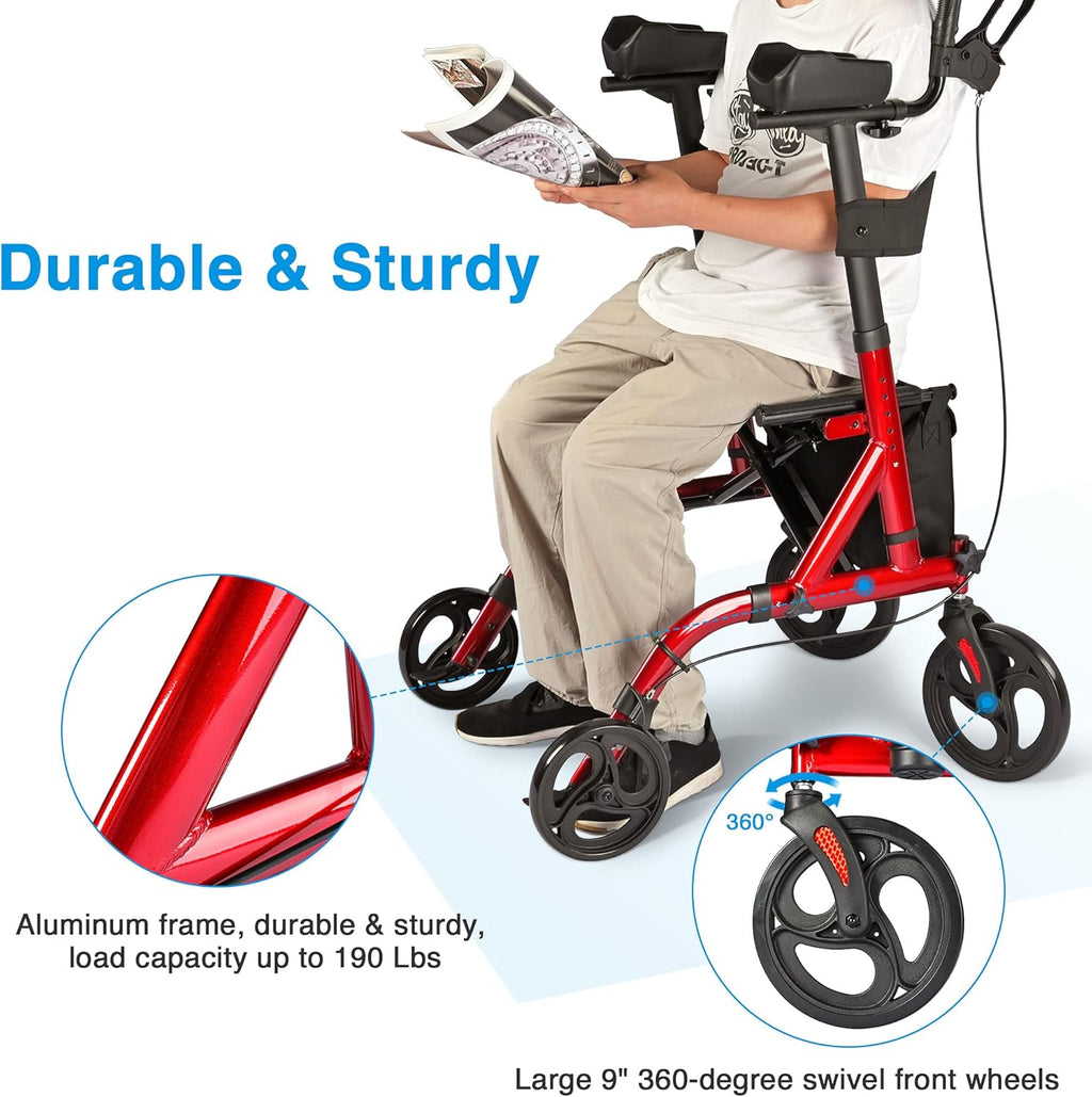 AW Stand Up Folding Rollator Walker with Seat, 300 Lbs Capacity V886