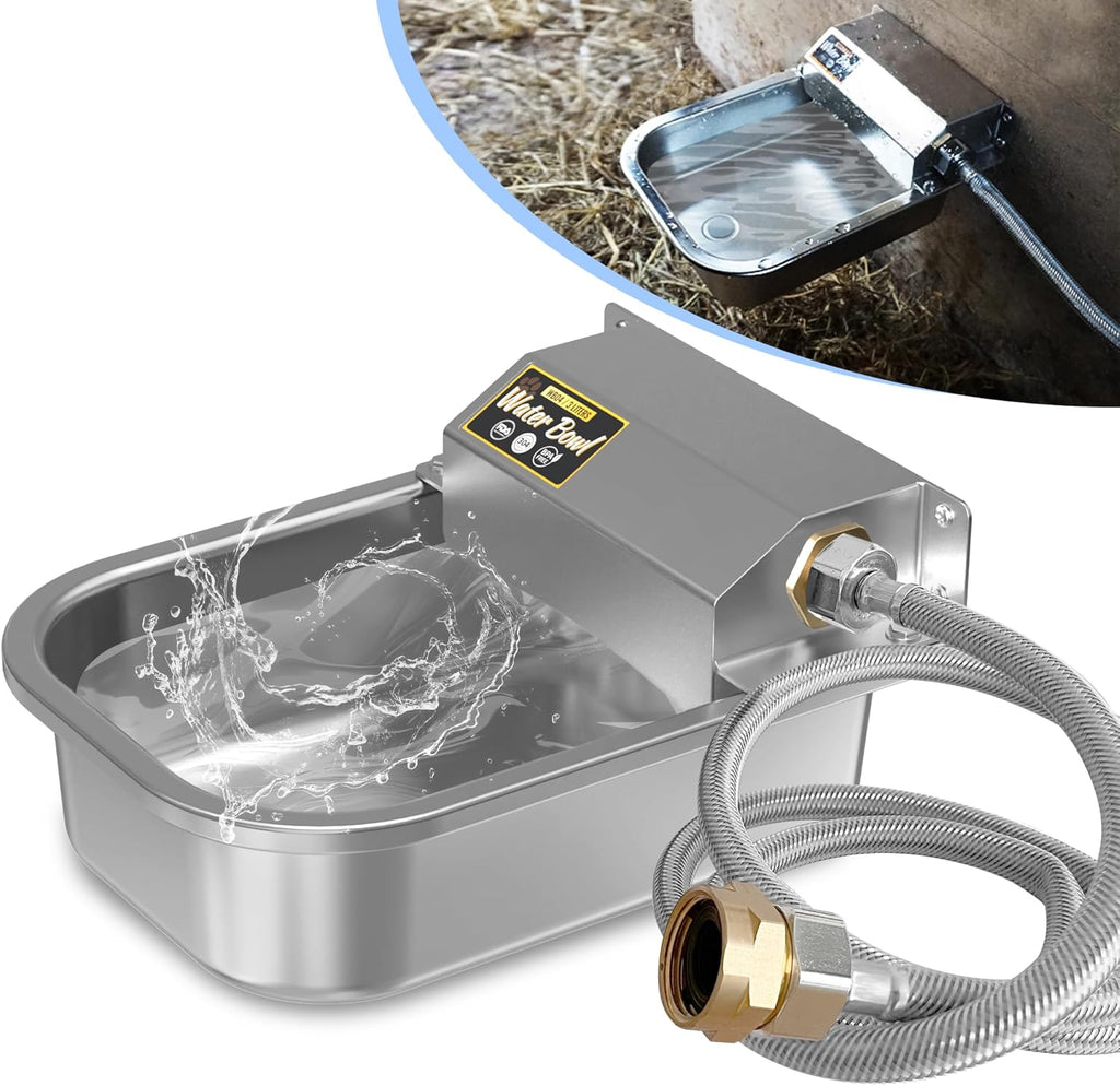 Automatic Water Dispenser for Dogs, 88oz Outdoor Dog Water Bowl, 304 Stainless Steel Water Feeder for Small to Large Pets, Large Livestock Waterer, Anti-Tipping, Water Auto-Fill, Easy to Clean
