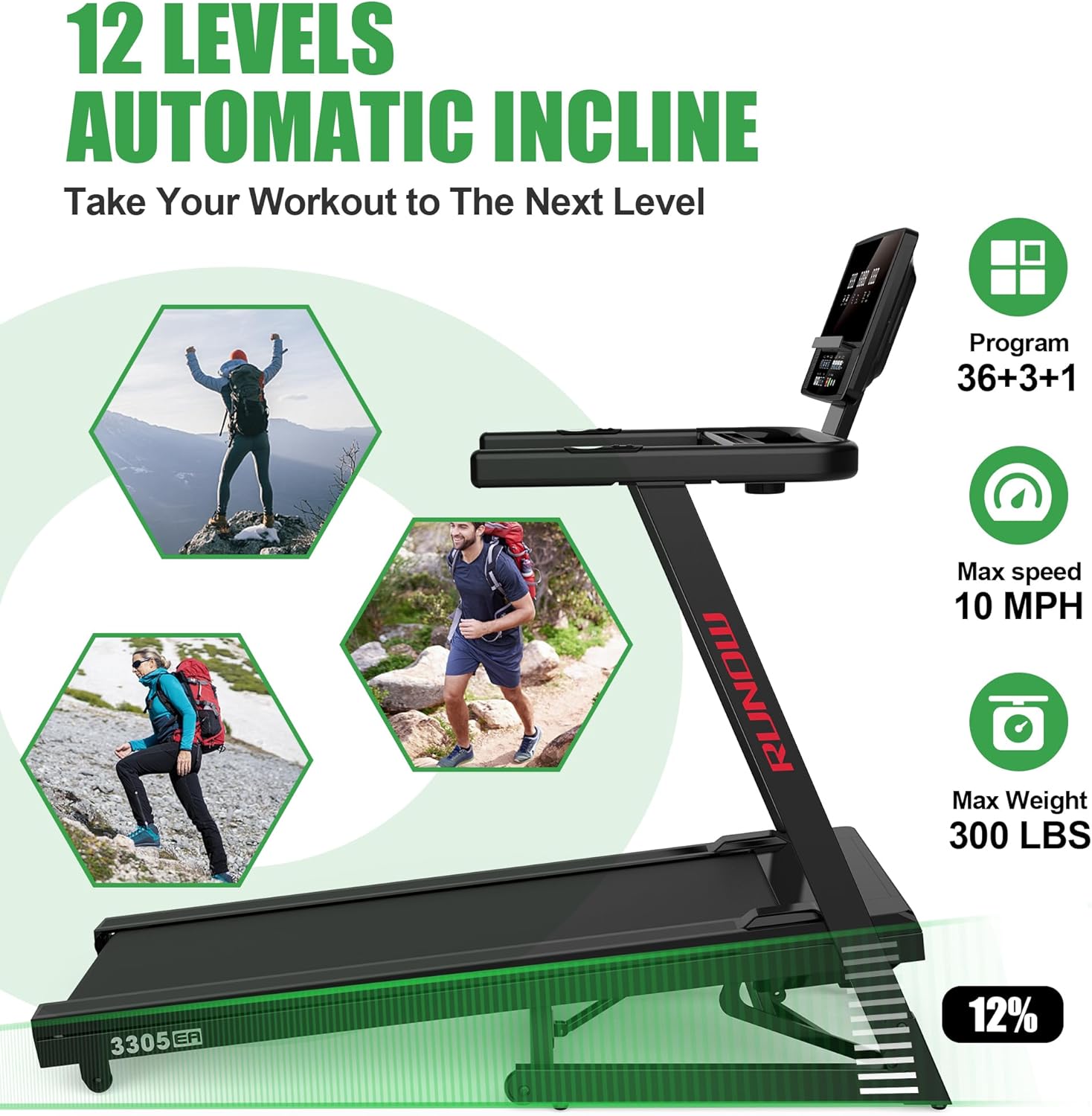 RUNOW Folding Treadmill for Home with Auto Incline B715136
