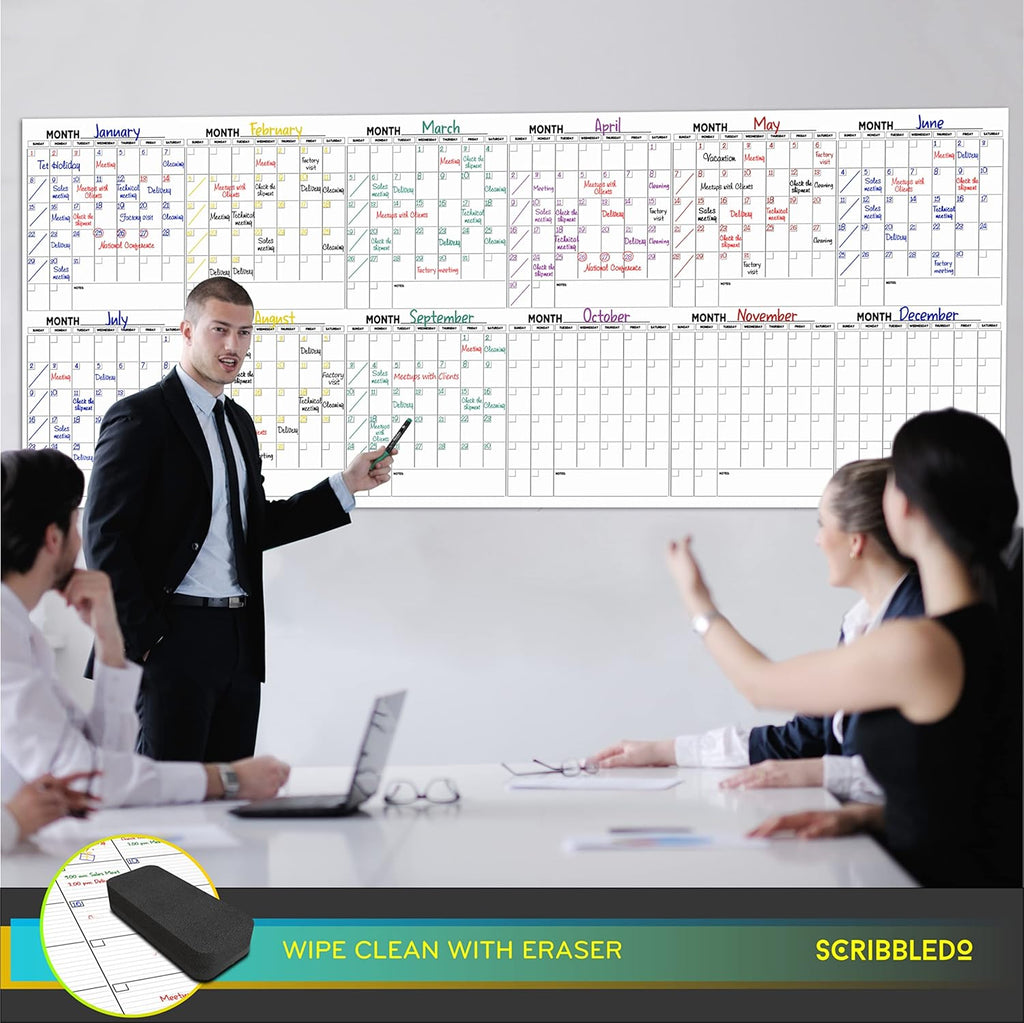 Extra Large 100"x36" White Board Calendar Dry Erase for Wall 12 Month Planner G55197