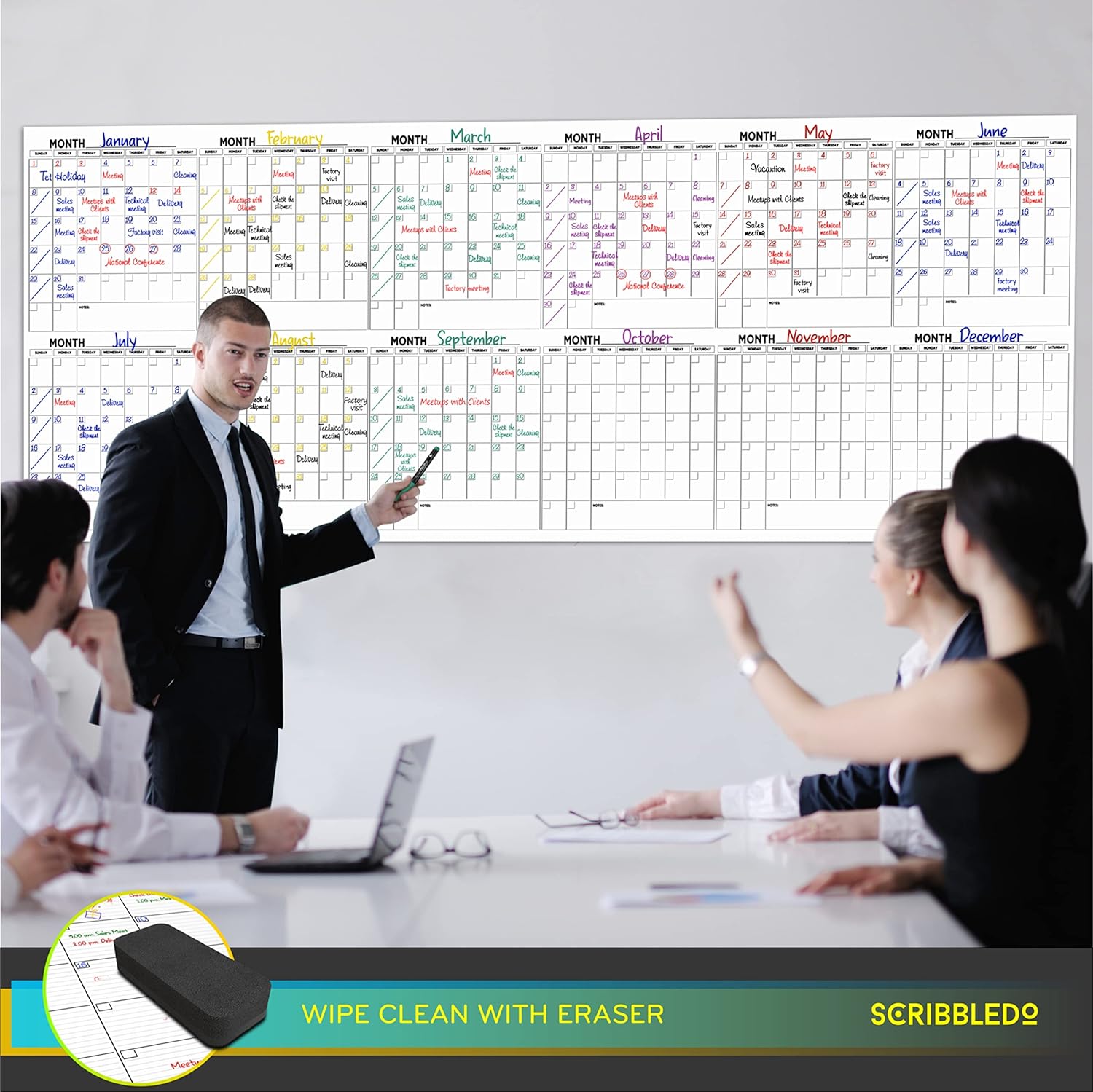Extra Large 100"x36" White Board Calendar Dry Erase for Wall 12 Month Planner G55197