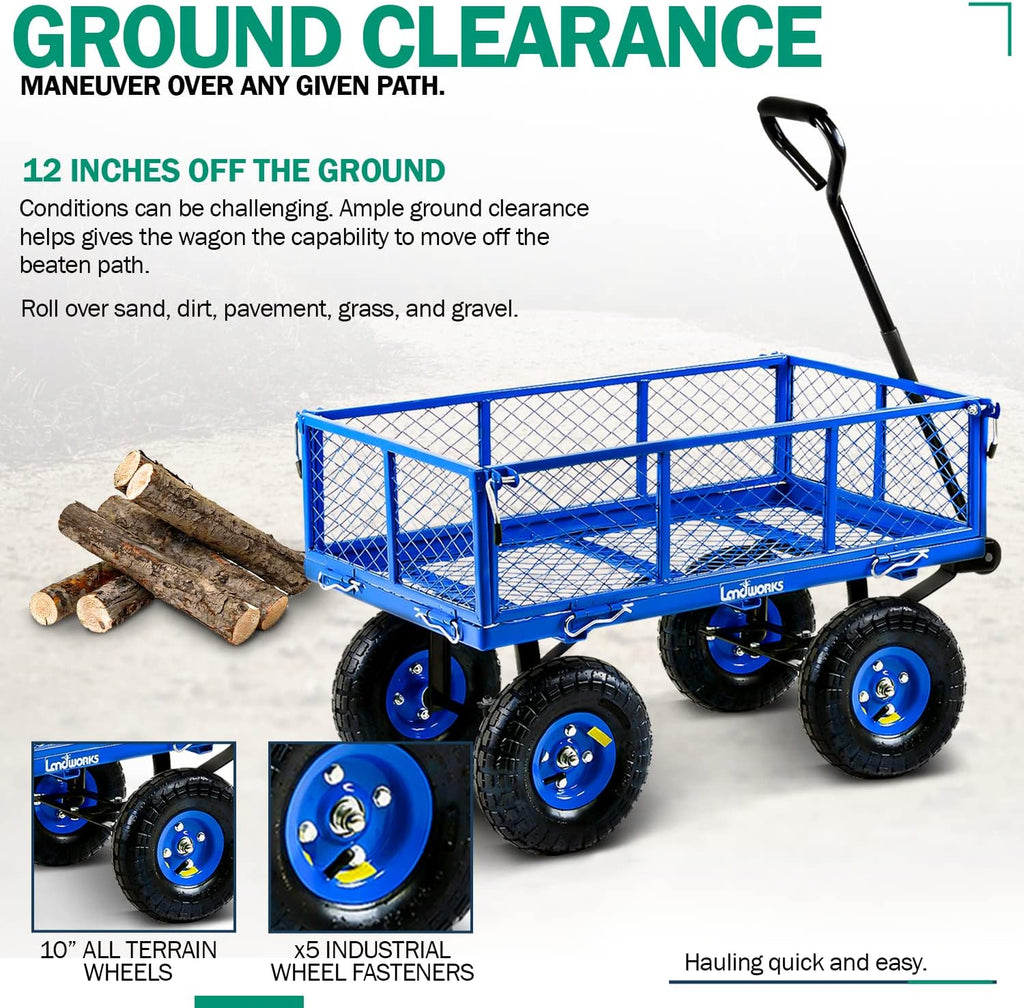 Landworks Lawn & Garden Utility Cart Beach Wagon, All Terrain, 400 lbs, Blue L983