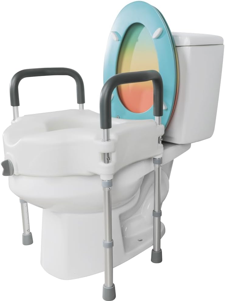 Raised Toilet Seat with Handle, Height Adjustable, Support 300 lbs for Seniors P803475