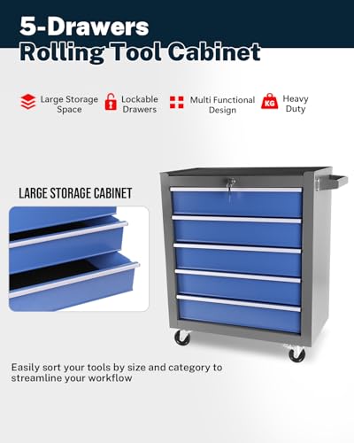 5-Drawer Rolling Tool Chest with Brake Casters, Black E95317