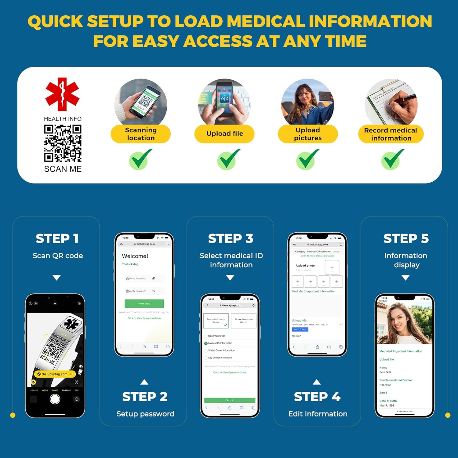 Medical Alert ID Bracelet with QR Code Silicone Waterproof Wristband K418302