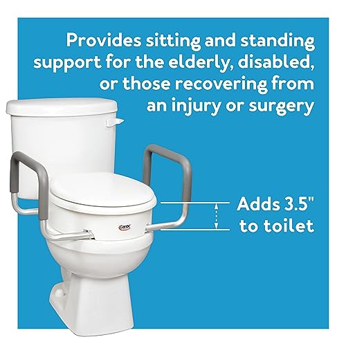 Carex 3.5 Inch Raised Toilet Seat with Arms for Elongated Toilets, White Y340582