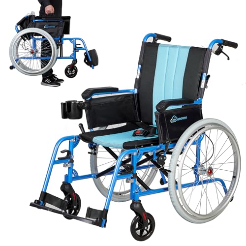 13lbs Lightweight Wheelchair, Self-propelled Wheelchair with 20" Wide Seat, Foldable Portable Wheelchair for Adults with Travel Bag Cell Phone Holder Silver