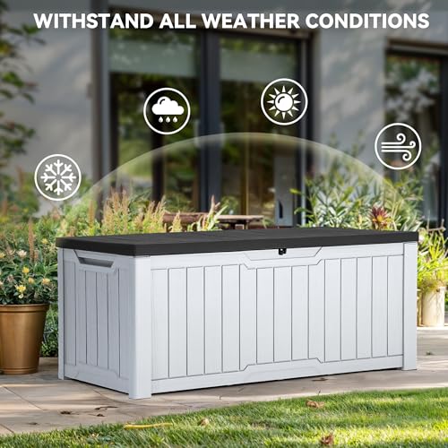 YITAHOME Outdoor Storage Box with Cushion, 120 Gallon, Lockable, Light Brown O374