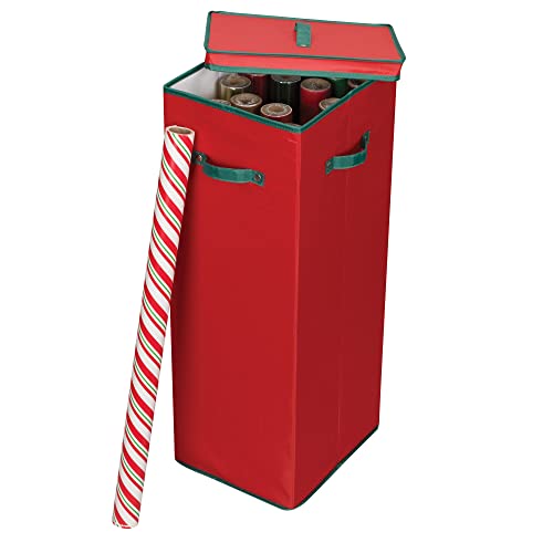 Household Essentials 552RED Medium Christmas Ornament Storage Box, Red with Green Trim C8029