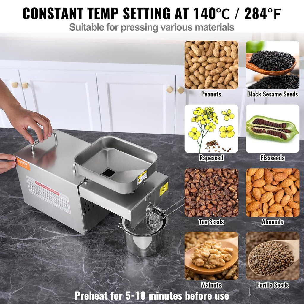 VEVOR Electric Oil Press Machine 700W Stainless Steel Oil Extractor D1175