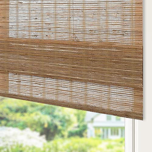 Sunbox Cordless Bamboo Roman Shades, Natural Wood Woven Window Blinds with Valance, Privacy Lining, for Home, Dark Color, Color 6
