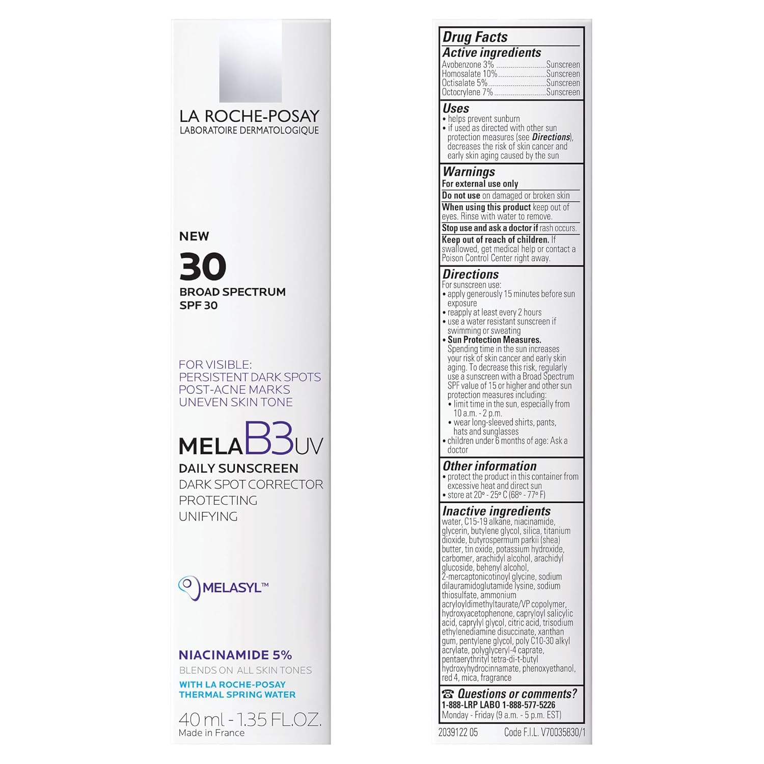 La Roche-Posay Mela B3 UV Daily Sunscreen SPF 30 Face Moisturizer 40ml X78948