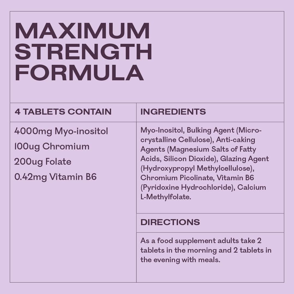 Myoplus PCOS Supplement - 4000mg Myo Inositol, 200ug Folate & 100ug Chromium - 120 Vegan Tablets P1985