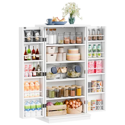 Meilocar 47in Wooden Pantry Cabinet with Doors & Adjustable Shelves, Black R582486