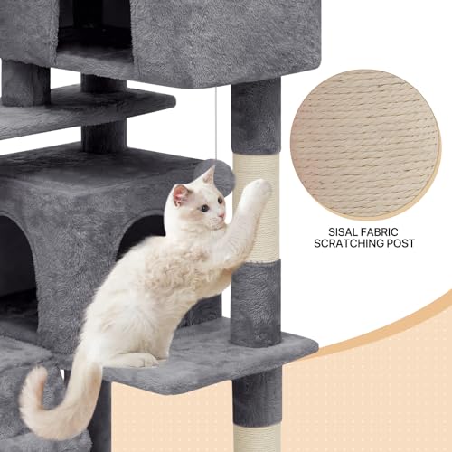 MoNiBloom Cat Tree 60 Inch with 2 Cat Condos, Scratching Post, Smoky Grey U3835