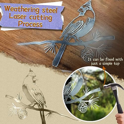 Metal Birds Tree Decor Cardinal Statue in Weathering Steel X765244