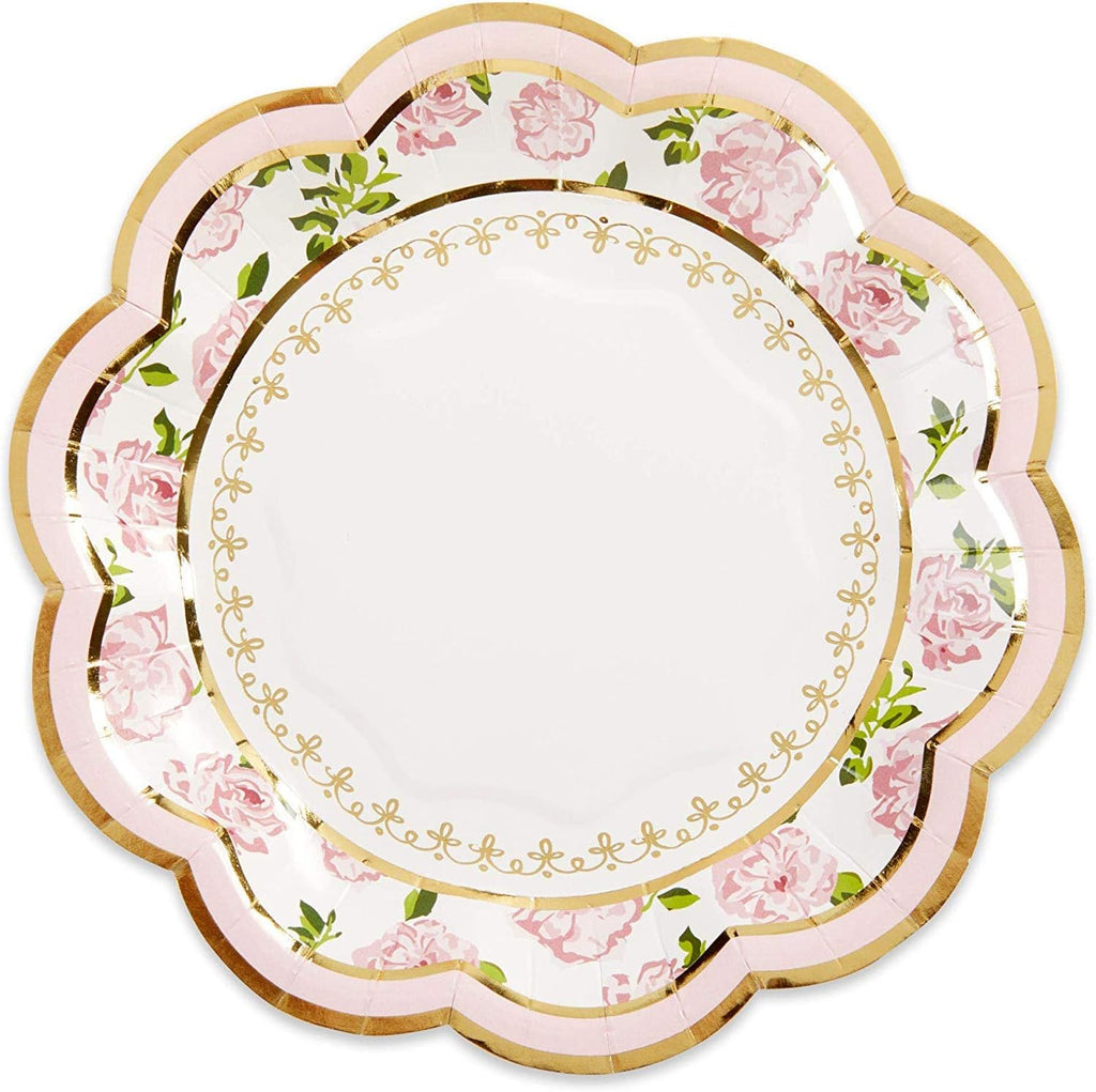 Kate Aspen 32 Pcs Floral Paper Plates, 7 Inch Heavy Duty Disposable Party Plates, Party Supplies for Birthday, Tea Party, Baby Shower, Wedding and Anniversary, Bulk, Pink