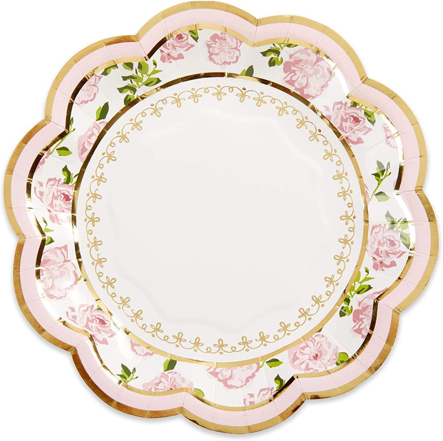 Kate Aspen 32 Pcs Floral Paper Plates, 7 Inch Heavy Duty Disposable Party Plates, Party Supplies for Birthday, Tea Party, Baby Shower, Wedding and Anniversary, Bulk, Pink