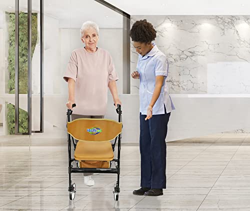 HEALTHLINE Heavy Duty Rollator Walker with Seat, Extra Wide, 450LB Capacity, Black A87388